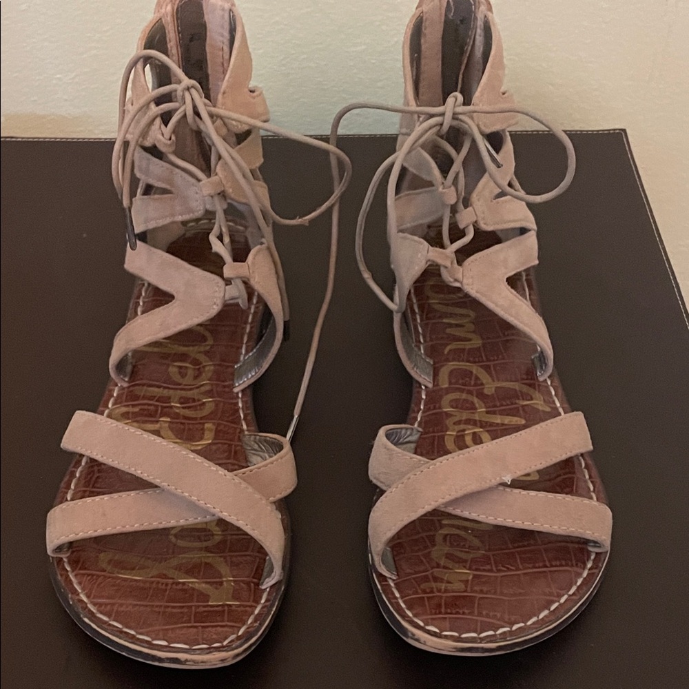 Sam Edelman Women's Beige Suede Gladiator Lace-Up Sandals